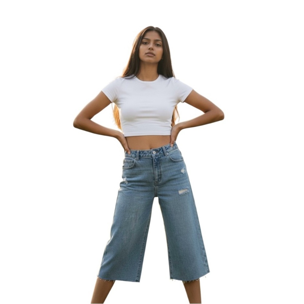 Wax Jeans Jorts Girls Hem Wide Denim Light Wash High Rise Cutoff Shorts Sz M NWT